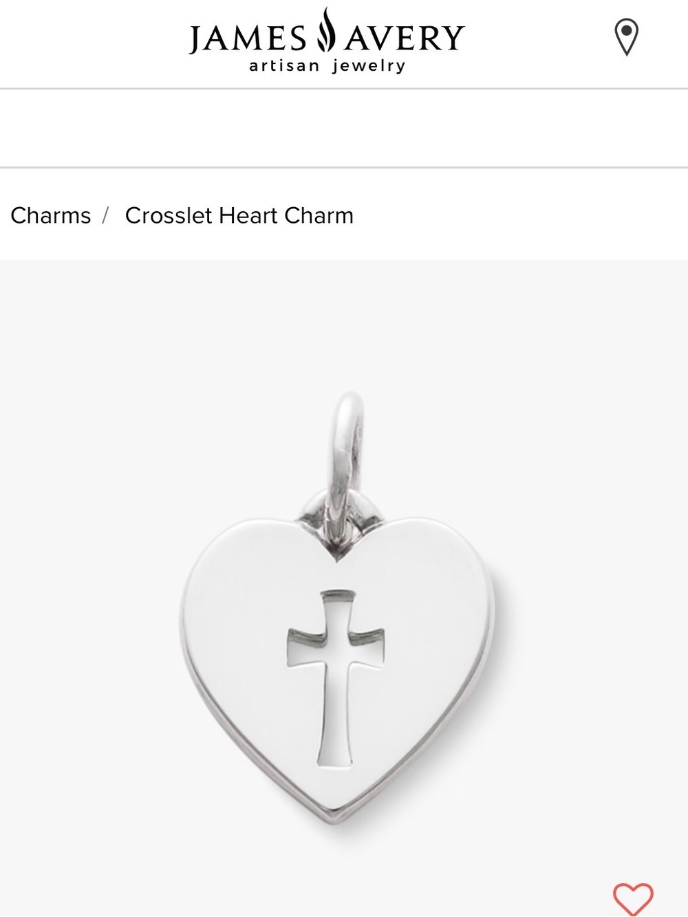 James Avery Silver Heart Crosslet Charm